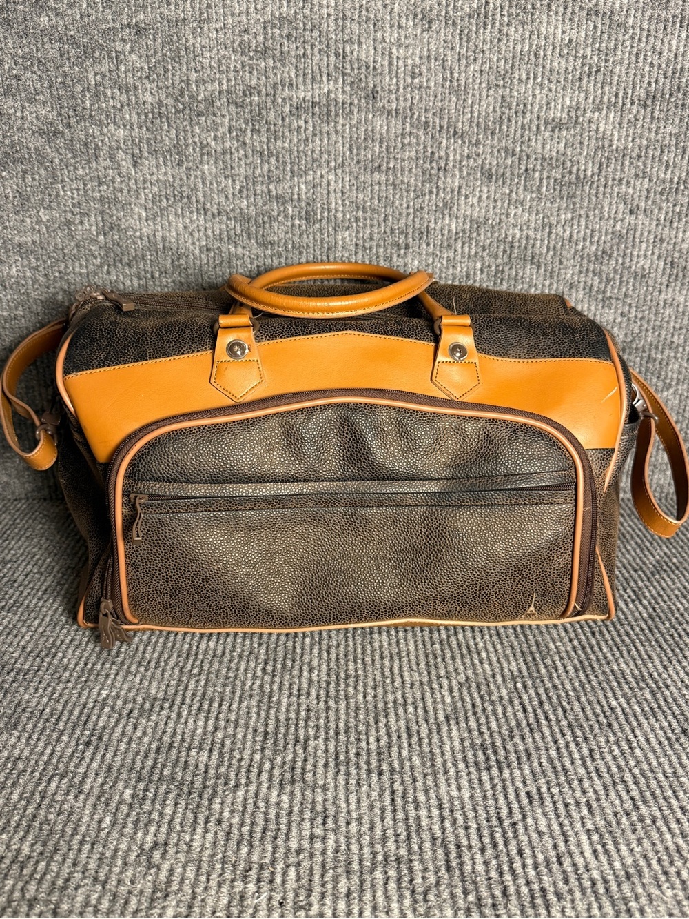Vintage Travelpro Eiffel Tower Logo Weekender Travel Duffel Bag Brown